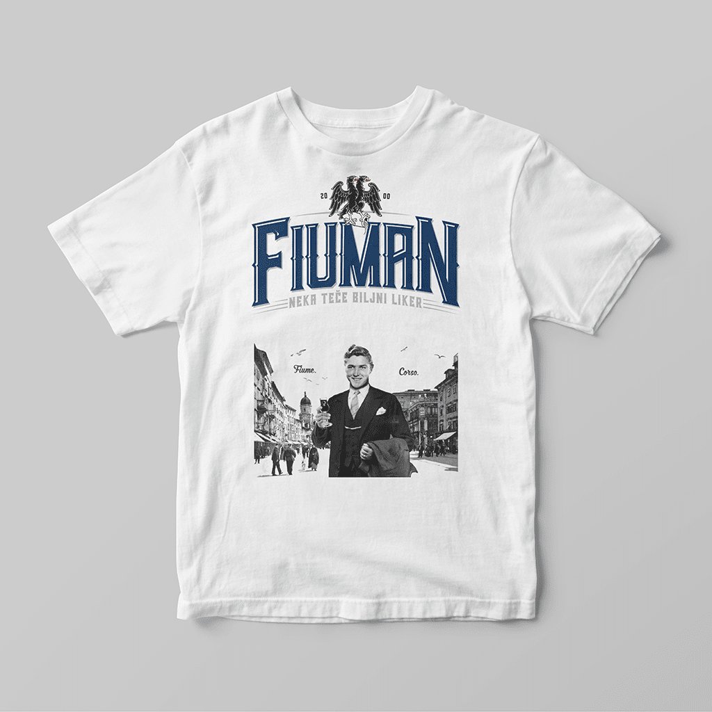 Fiuman bijela muška majica, Large i Medium veličine - Suza Croatian Spirit