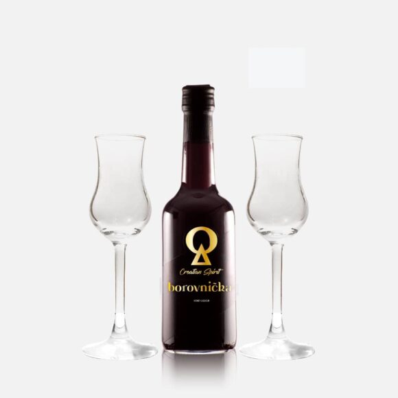 Poklon Paket: Borovnička - Liker od borovnica-0.5L-dvije-casice - Suza T.B. Croatian Spirit