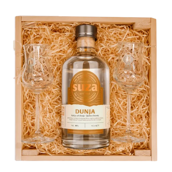 Suza Dunja poklon paket 0,7L s dvije čašice u drvenoj kutiji